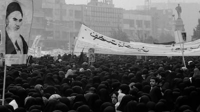 Women gather carrying posters of Ayatollah Ruhollah Khomeini in December 1978, one of the almost daily demonstrations in Tehran at the height of the Iranian revolution. Getty