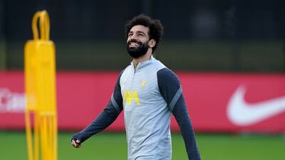 Liverpool's Mohamed Salah during a training session. PA