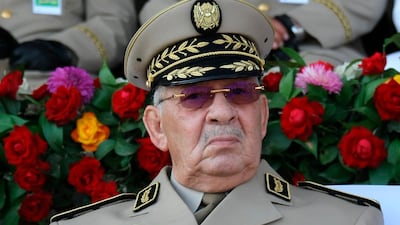 Algerian chief of staff Gen Ahmed Gaid Salah presides over a military parade in Algiers, Algeria. AP