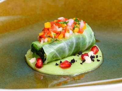 Chlorophyll roll in olive sauce. Photo: Zulal by Chiva-Som