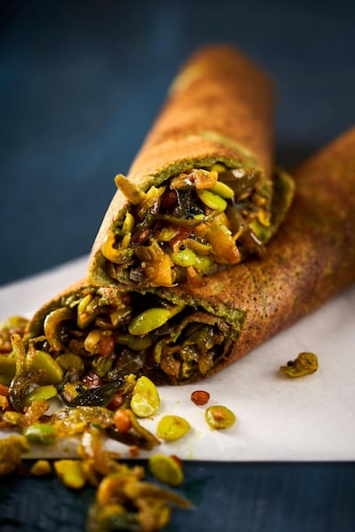 Edamame dosa at Roti Rollers.