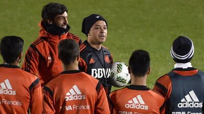 River Plate coach Marcelo Gallardo, centre, during a training session in Osaka on December 14, 2015. Kazuhiro Nogi / AFP