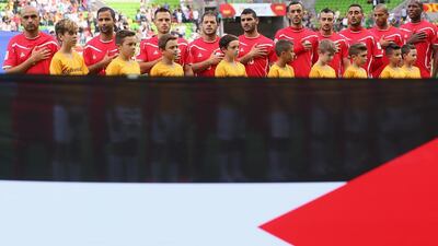 Palestinians line up for the national anthem during the 2015 Asian Cup match between Palestine and Jordan at AAMI Park on January 16 in Melbourne. Quinn Rooney/Getty Images