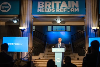 Nigel Farage speaking in London about the UK economy. Getty Images