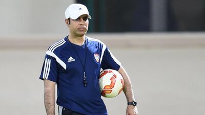 UAE coach Mahdi Ali takes part in a training session on Monday prior to the team’s trip to Seoul. Photo Courtesy UAE FA