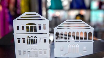 'Houses of Beirut' metal fruit basket and candle holders by Lebanese designer Ramzi Aboufadel. Victor Besa / The National