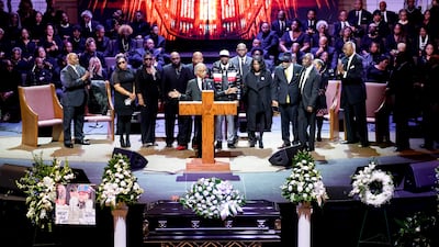 Rev Al Sharpton introduces Tyre Nichols's family during his funeral service at Mississippi Boulevard Christian Church in Memphis, Tennessee. Reuters