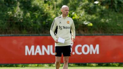 Manchester United manager Erik ten Hag leads training. Reuters