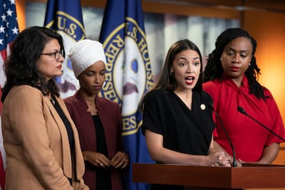 Donald Trump said that Alexandria Ocasio-Cortez, Rashida Tlaib, Ilhan Omar and Ayanna Pressley should “go back” to their home countries. AP Photo