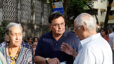 Bollywood actor Rishi Kapoor, centre, joined fellow Pali Hill residents who staged a silent march to protest against a municipal plan that will allow hawkers to set up shop in the predominantly residential area. Photo by Pratham Gokhale / Hindustan Times via Getty Images