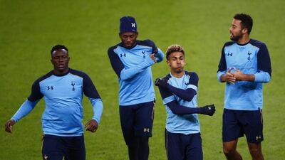 Tottenham’s Victor Wanyama, Georges-Kevin N’Koudou, Marcus Edwards and Mousa Dembele during training. Wolfgang Rattay / Reuters