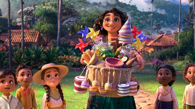 Mirabel, voiced by Stephanie Beatriz, in a scene from the animated film 'Encanto', which is up for three awards. Disney via AP