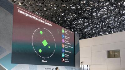 Bill Gates on stage at the Reaching the Last Mile Forum, at the Louvre Abu Dhabi. Mohamed Al Hammadi / Ministry of Presidential Affairs