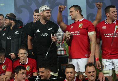 New Zealand's Kieran Read, left, with British & Irish Lions captain Sam Warburton.