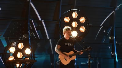 Ed Sheeran performs onstage during the Grammy Awards. Valerie Macon / AFP