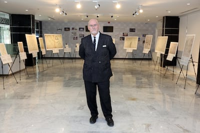 Andrew Leitch, head of archives at the UK Hydrographic Office, at the exhibition in Al Ain. Pawan Singh / The National