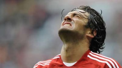 Bayern Munich's Italian striker Luca Toni shows his frustration during his side's 5-2 home defeat by Werder Bremen at the Allianz Arena in Munich on Saturday.