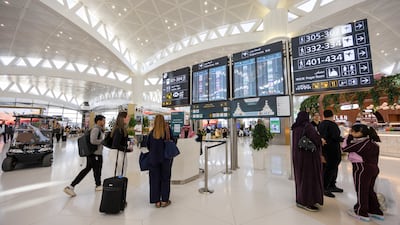 Passengers at King Khalid International Airport in Riyadh, Saudi Arabia. The airport said the disruption was caused by the overlap of several factors over two days. Getty Images