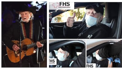 Country music legend Willie Nelson, 79, gave a thumbs up after he received the vaccine. AFP, Twitter