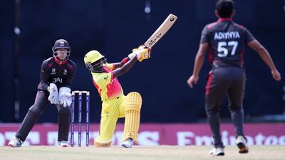 Pascal Murungi of Uganda plays a shot.