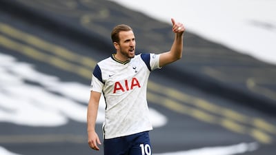 Harry Kane salutes the fans after Spurs final home Premier League game of the season against Aston Villa on Wednesday, May 19. PA