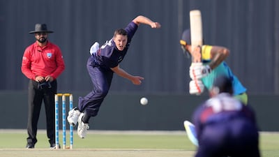 Aces' Jamie Brown bowls in the game between Auckland Aces and the Boost Defenders.