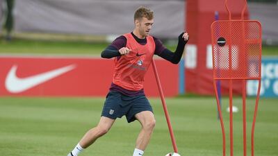 Arsenal's Calum Chambers in action at England U21 training on Tuesday ahead of the U21 Euros. Michael Regan / Getty Images