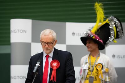 Labour Party leader Jeremy Corbyn speaks after retaining his parliamentary seat. Getty Images