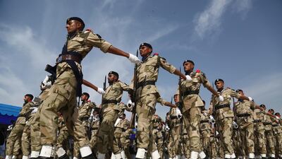 Commandos of Pakistan's Coast Guards take part in a passing out parade ceremony in Karachi. Shakil Adil / AP Photo