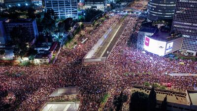 An aerial view of the scale of the protests in Tel Aviv. Reuters