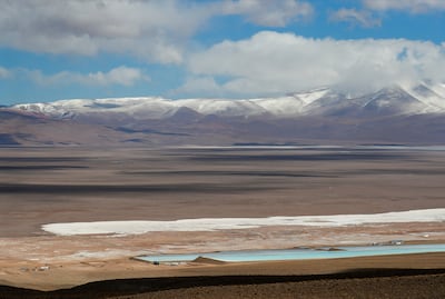 Brine pools used to extract lithium, next to a mining camp in Salta, Argentina. Reuters