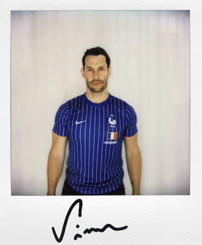 Designer Simon Porte Jaquemus wearing the top he co-designed with Nike for the French World Cup team. Photo: Nike