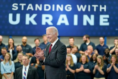 Joe Biden speaks on security assistance for Ukraine in Troy, Alabama. AP