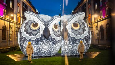 Nocturnal, by Glow Art Creations, catches the eye on the eve of Light Night Leeds, the UK's largest annual arts and light festival. PA