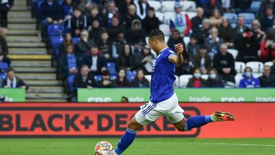 Youri Tielemans scores the penalty to give Leicester the lead against Newcastle. AP