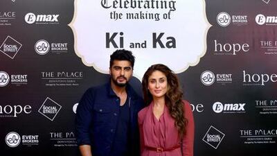 Arjun Kapoor & Kareena Kapoor at The Palace Downtown Dubai, at a gala event to celebrate the announcement that Bollywood movie Ka & Ki will be filmed there. Courtesy The Palace Downtown Dubai