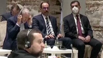 Russian oligarch Roman Abramovich listens to Turkey's president speaking at the opening of peace talks in Istanbul. Reuters