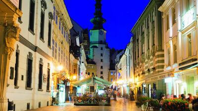 St Michaels Gate is one of the best places to begin a wander through the pedestrianised streets of Bratislava and explore the capital city of Slovakia. Courtesy Corbis