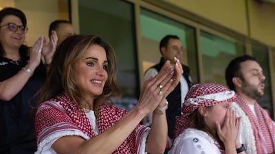 Queen Rania watches Jordan play during the AFC Asian Cup final match. Photo: Royal Hashemite Court