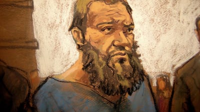 A courtroom sketch of Muhanad Mahmoud Al Farekh who was convicted in New York for nine terrorism-related offences. Jane Rosenberg / AP