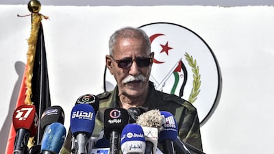 Brahim Ghali, president of the Sahrawi Arab Democratic Republic and secretary general of the Polisario Front, pictured giving a speech in Algeria, is in hospital in northern Spain. AFP