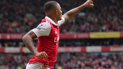 Gabriel Jesus celebrates after putting Arsenal 2-1 in front. AP
