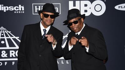 Jimmy Jam, left, and Terry Lewis arrive at the Rock and Roll Hall of Fame induction ceremony. AP