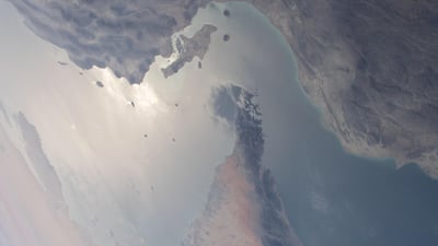 The Strait of Hormuz separates the UAE and Iran. Nasa