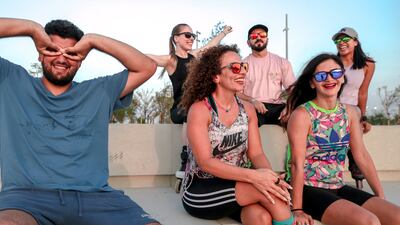 From left, Adam Benjenna, Liselotte Neuteboom, Hala Krunz, Tarek Krunz, Melissa Ramirez and Sirin Zengin enjoy a skating session