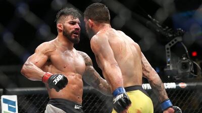Lyman Good (L) and Elizeu Zaleski dos Santos (R) congratulate each other after their UFC Fight Night welterweight bout at the Nassau Veterans Memorial Coliseum. Getty