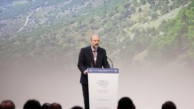Jordan Prime Minister Omar Razzaz speaks during the opening of the 17th World Economic Forum on the Middle East and North Africa. EPA
