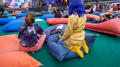 Visitors enjoy the outdoor area of Party Plaza.