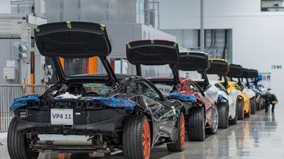 Lotus's more traditional offerings lined up at the Hethel factory.