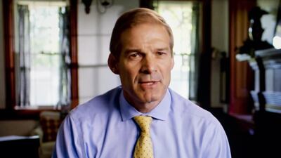 Representative Jim Jordan, a Republican from Ohio, speaks during the Republican National Convention seen on a laptop computer in Tiskilwa, Illinois, US. Bloomberg